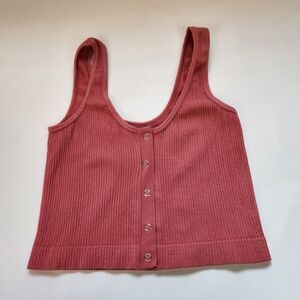 Love Tree Crop Top Small Rose Stretch Ribbed Snap Button Active Casual